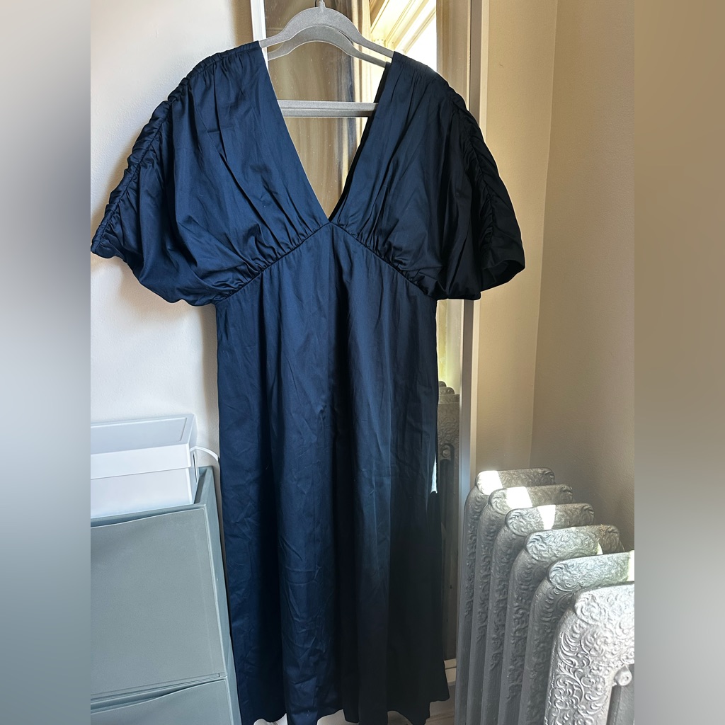 Kika Vargas Navy Blue V Neck Dress